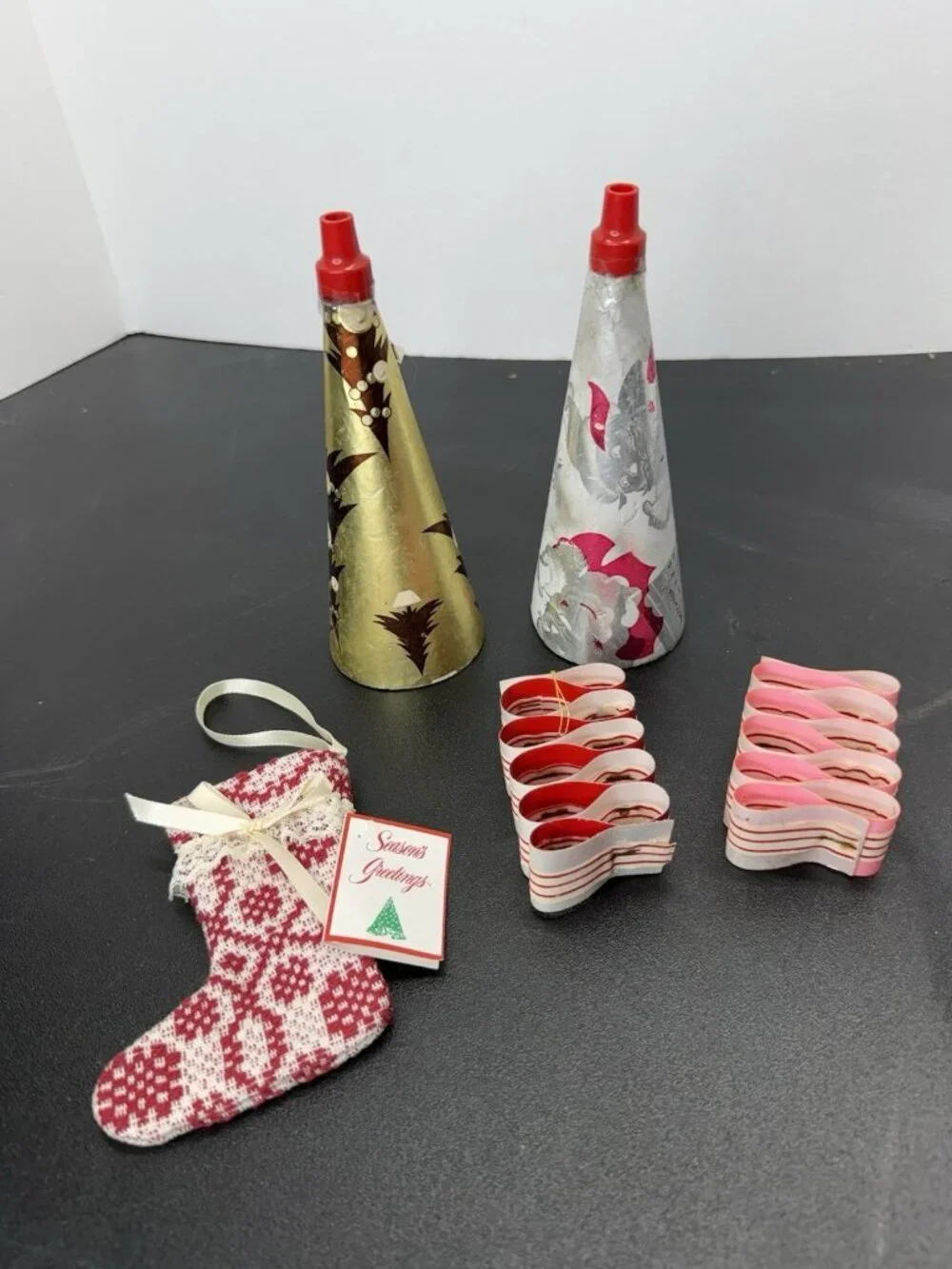 Vintage Christmas Decoration Lot Handmade Ornaments Christmas Trees Stocking